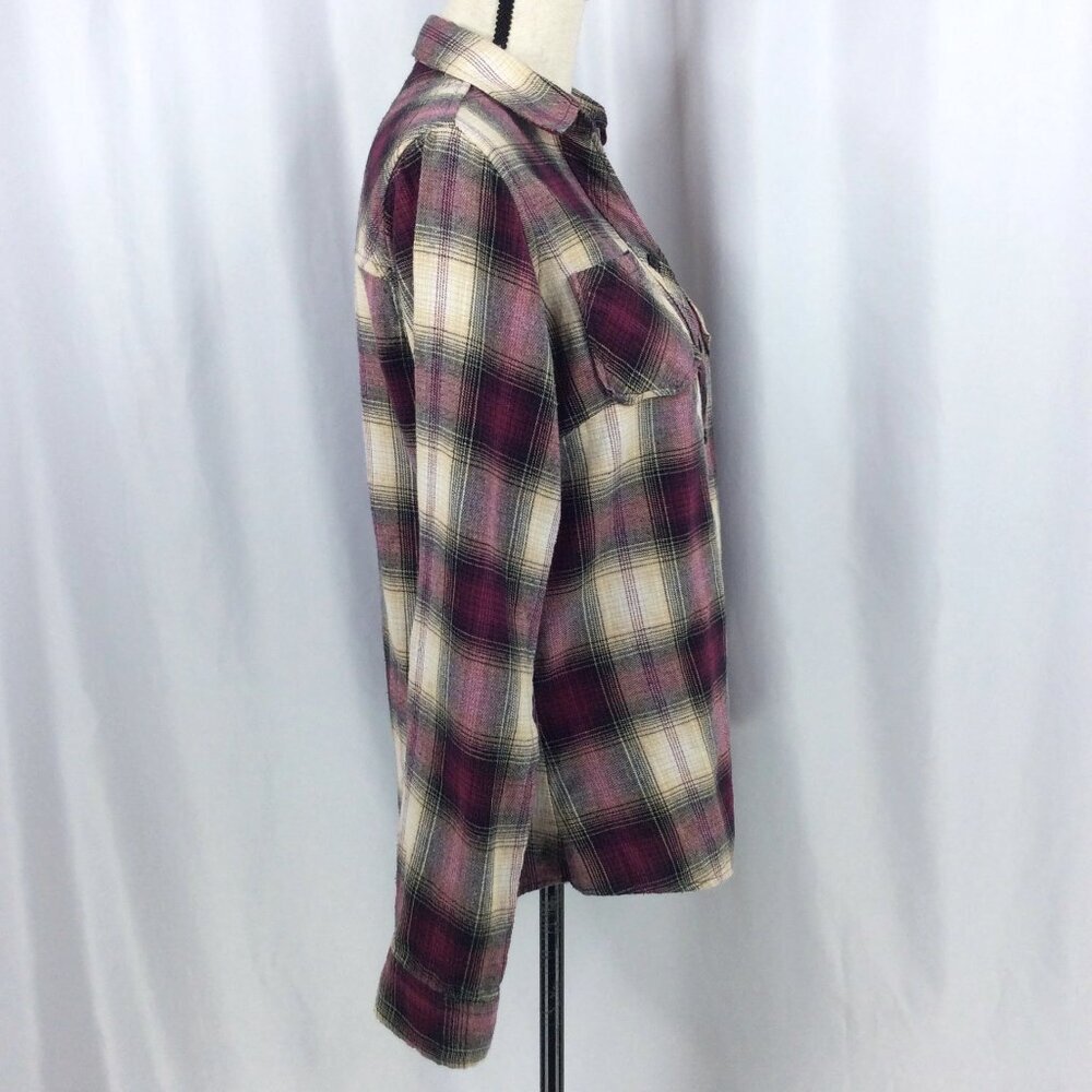 BTC Bay Trading Co Plaid Flannel Shirt Women Size Medium Long Sleeve Button Down - Picture 2 of 9